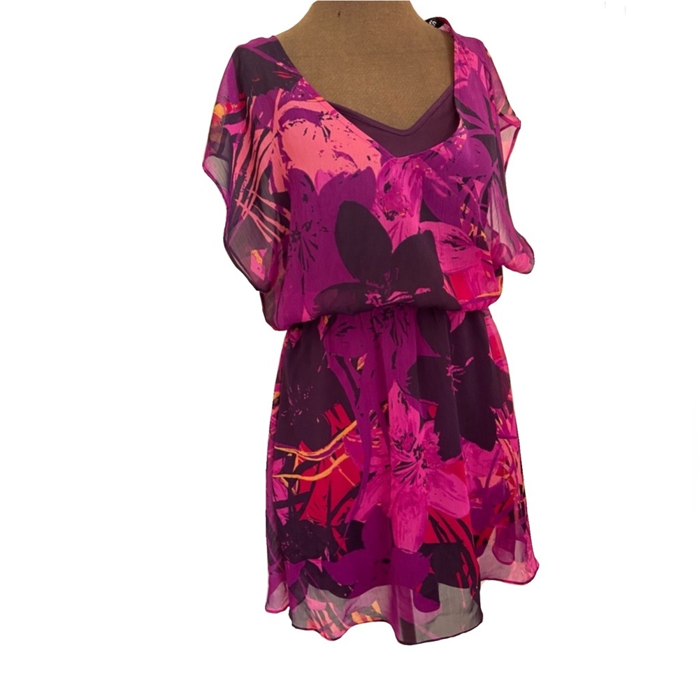 Express flounce mini dress with pink and purple flowers